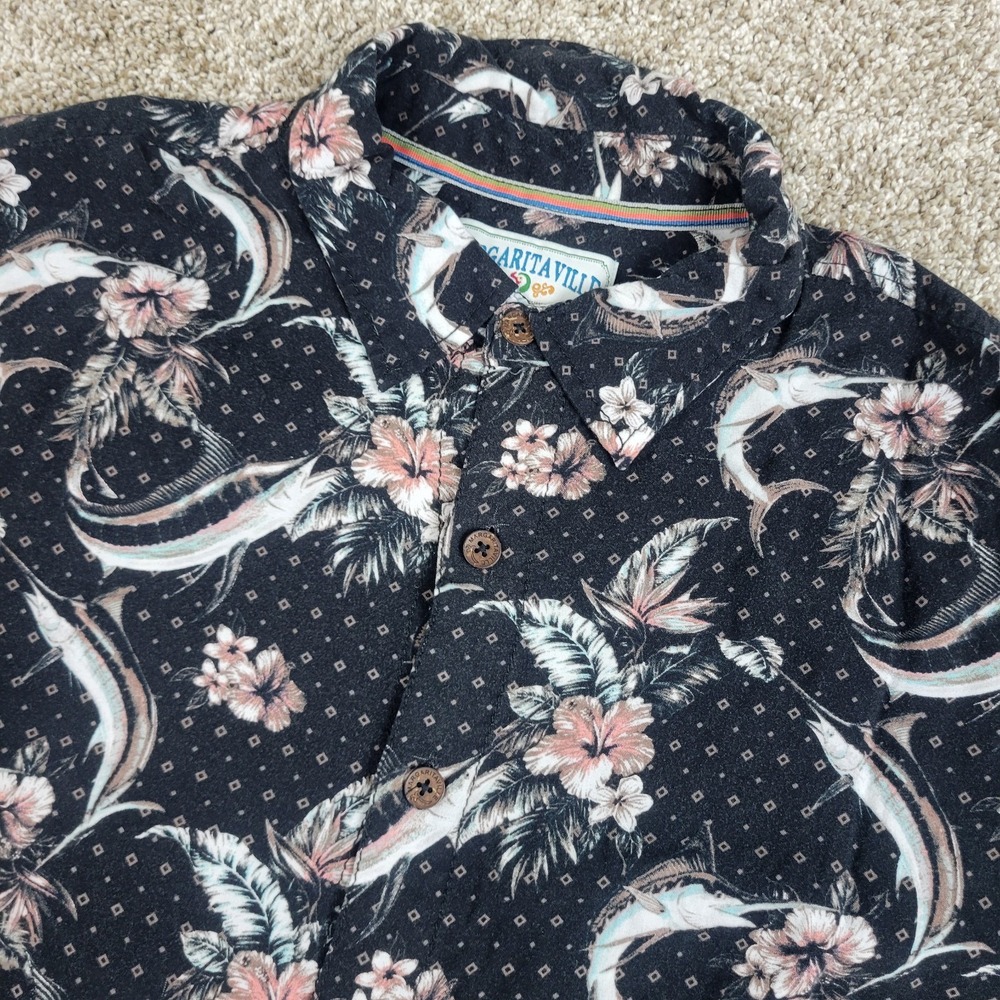 Margaritaville Mens Large Black AOP Floral Hawaiian Short Sleeve